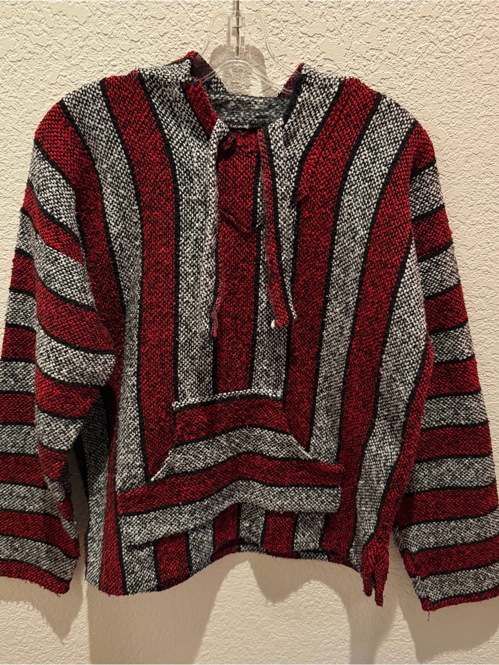 Striped Baja Hoodie in Red and Gray